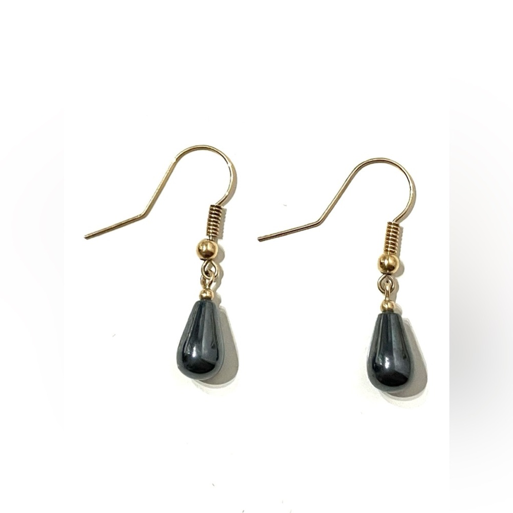 14K Gold Hematite Drop Earrings